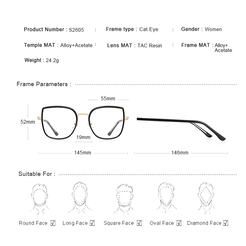 MERRYS de DISEÑO de las Mujeres Retro Gafas Ojo de Gato Marco de las Damas de la Moda de Gafas de Miopía Prescripción Óptica Gafas S2605 1