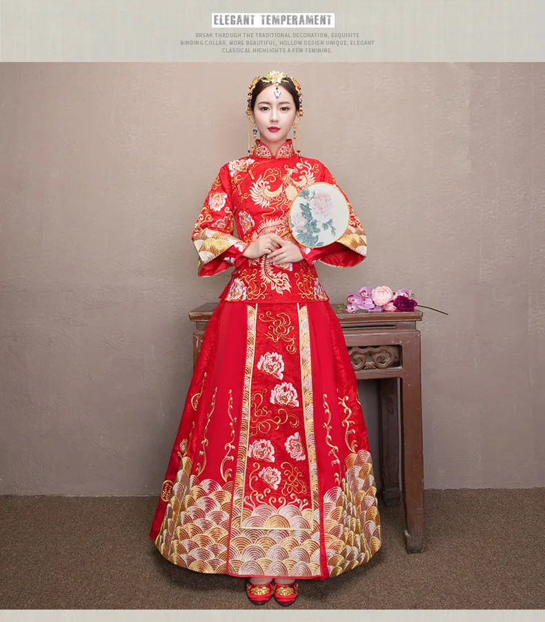 FZSLCYIYI Oversize 6XL Boda Cheongsam Qipao Rojo Bordado Tradicional China de Vestido de Novia de Estilo Oriental Vestidos de Ropa 1