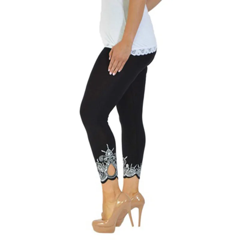Las mujeres de Entrenamiento de los Leggings Casual Encaje Bordado Legging para Mujer Slim Leggins Más el Tamaño de S-5XL Negro Sólido Fluorescente Polainas 1