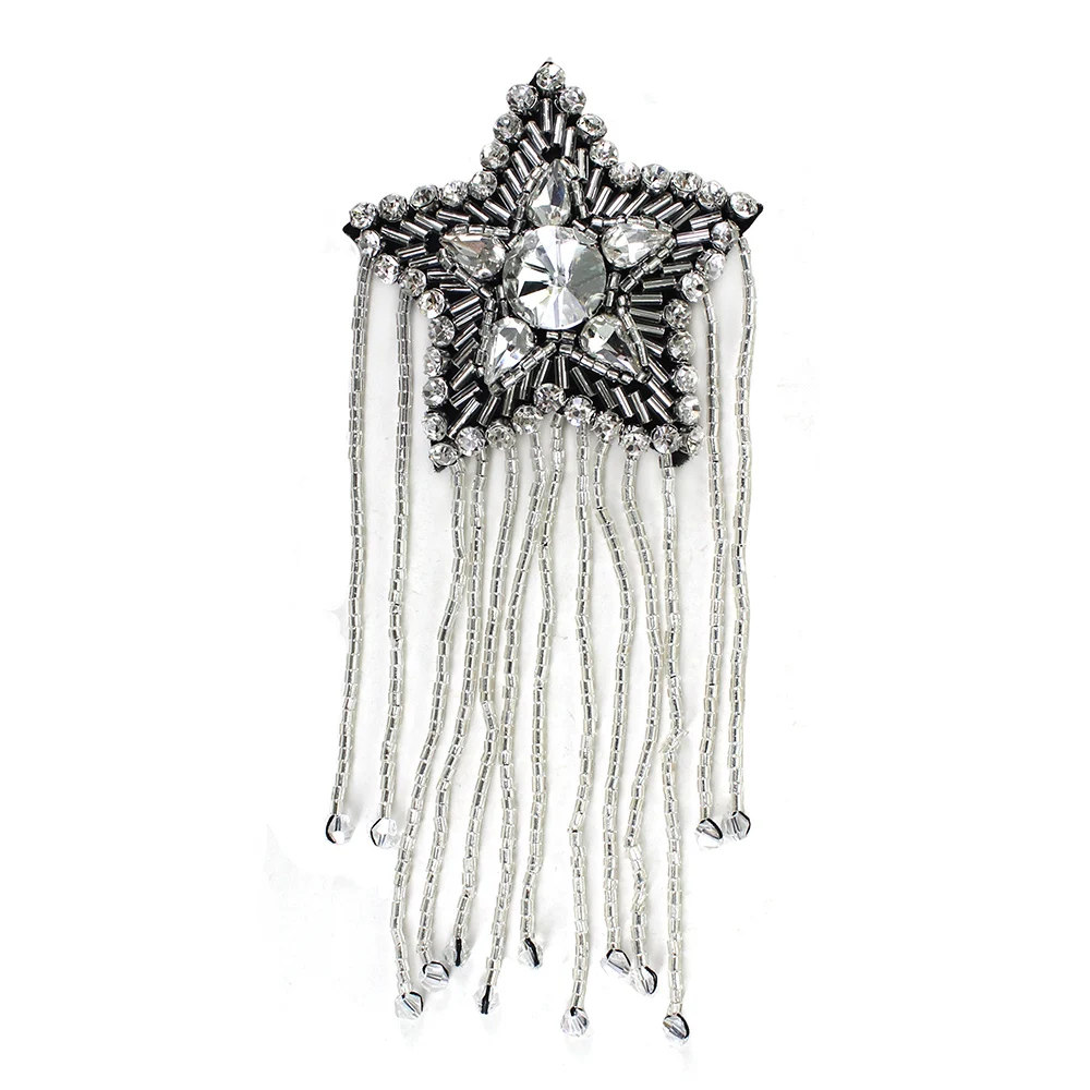 10pieces diamantes de Imitación de Cordón con Borlas de Flecos Estrella Insignias Motivo de Apliques de Parches de Coser el Vestido de la Bolsa de Hombro Decorado de Coser TH1097 1