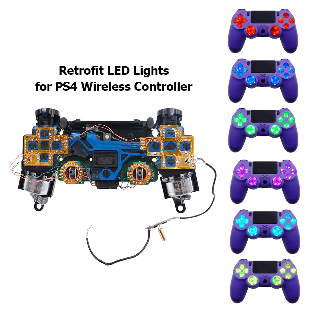 6-Color Electrónicos Accesorios de la Máquina Luminated D-Pad Thumstick Cara Botón DTF LED Kit para PlayStation 4 PS4 Controlador 1