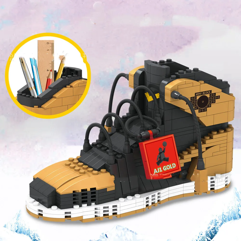 474pcs zapatillas de deporte de bloque de construcción sostenedor de la pluma de los deportes de zapatos de baloncesto de pequeñas partículas de ladrillos Lápiz de la caja de juguetes para los Niños 1