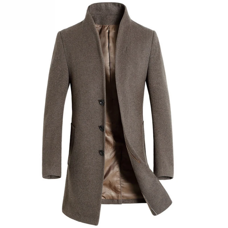 Invierno casual para Hombres de lana y Chaquetas de los hombres slim fit de negocios de lana marrón, abrigo chaqueta masculina de lana ropa outwear 1