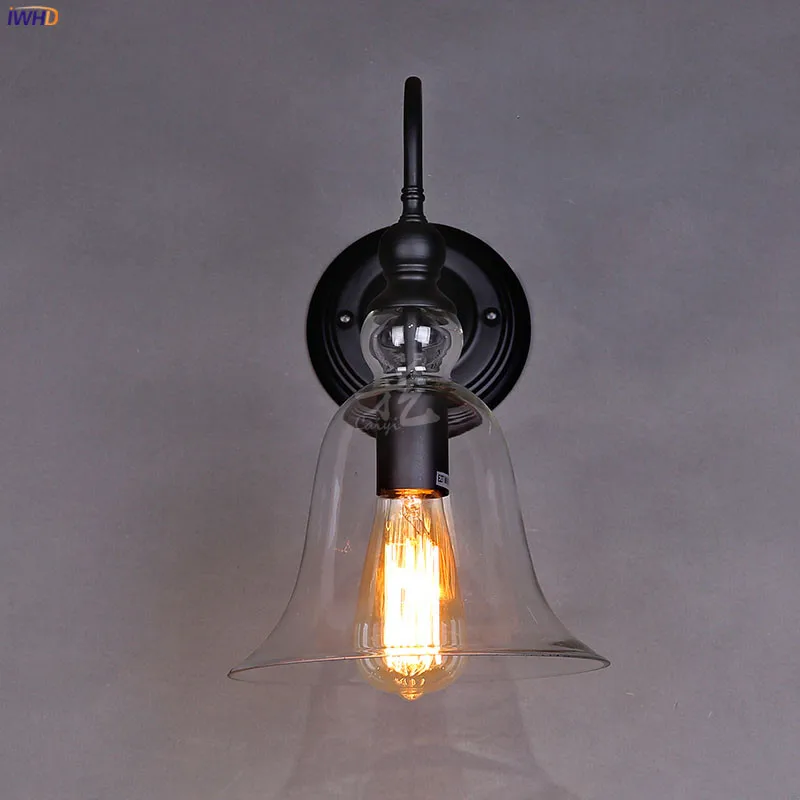 IWHD de Vidrio Loft de Antigüedades, Vintage Lámpara de Pared del Dormitorio Sala de estar Escalera Edison Retro Industrial Luces de Pared Accesorios Wandlamp LED 1