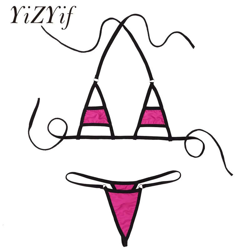 Micro Bikini 2019 de Dos piezas Traje de baño de Mujer de Rayas Hueco Bikinis Conjunto de Sujetador Superior y Escritos Sexy de trajes de baño de las Mujeres de Cuello Halter Biquini 1