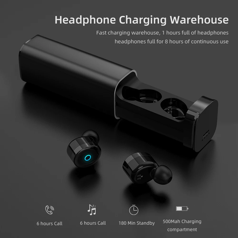 Mini Auricular Bluetooth 5.0+EDR Con dos micrófonos de los Deportes de la prenda Impermeable 3D Auriculares Estéreo de Auto Emparejamiento del Auricular TWS Inalámbrico de Auriculares 1