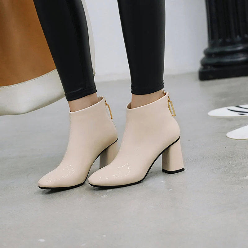 WETKISS zapatos de Tacón Alto Botas de las Mujeres Zip de Tobillo de Arranque de Patentes de la Pu Zapatos de Mujer Zapatos de Cristal de las Señoras de la Plaza de Dedo del pie Zapatos de Invierno 2019 Nuevo 1