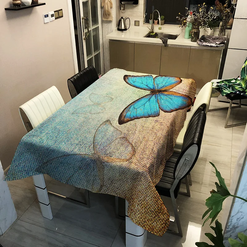 Mantel impermeable de la Mariposa de Impresión Digital de la Cubierta de la Mesa resistente a las Manchas de Café, Mesa de Paño Sala de estar Rectángulo tazer 1