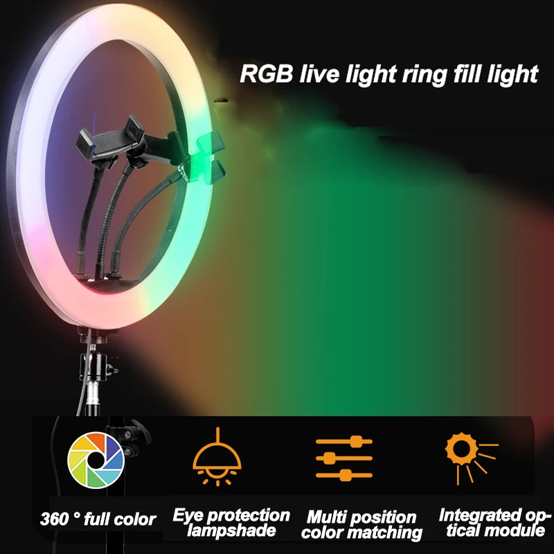 RGB Colorido Anillo de Luz LED de 10 Pulgadas de 160 cm de Soporte de arco iris anillo de luz USB Con Soporte de Teléfono 16 Colores de Luz Para la transmisión en Vivo de la Foto 1
