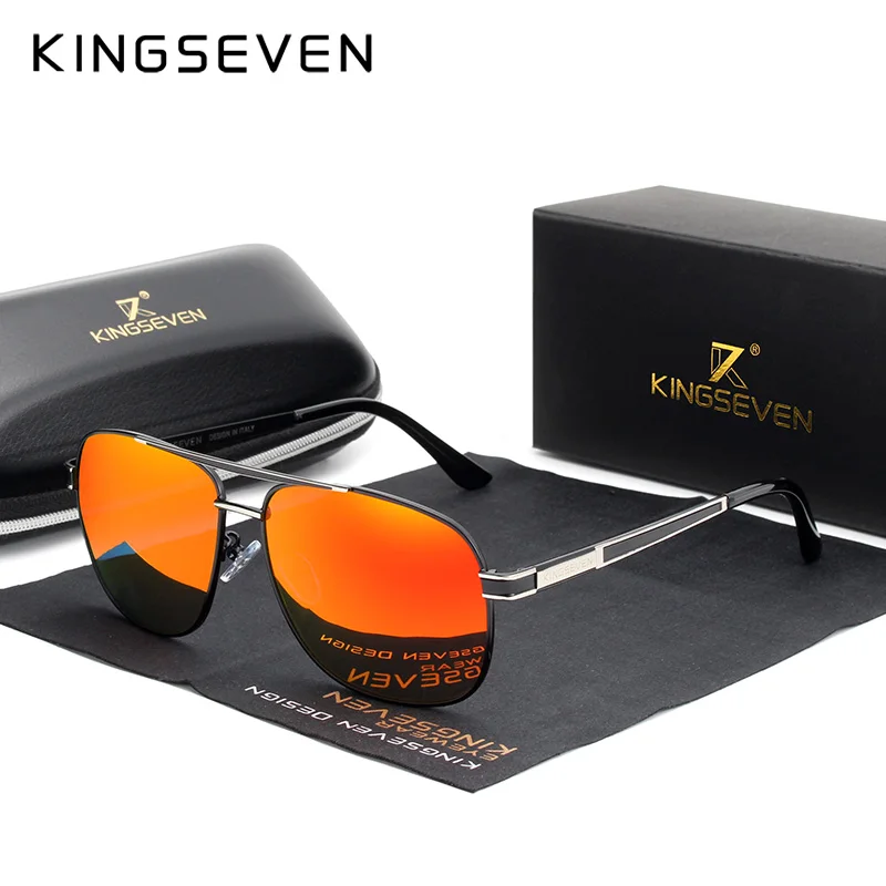 KINGSEVEN 2021 de Calidad Actualizado Polarizada de los Hombres Gafas de sol de Espejo Cuadrado de la Lente de Gafas de Sol de Protección UV Oculos De Sol Masculino 1