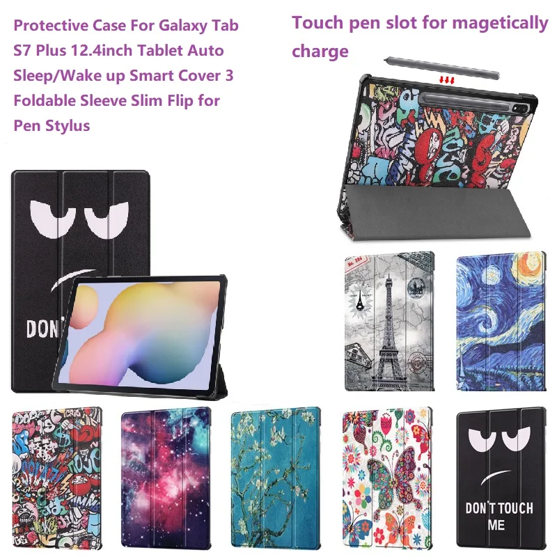 Funda protectora Para el samsung Galaxy Tab S7 Plus 12.4 pulgadas Tablet Auto Sleep/Wake up Smart Cover 3 Plegable Manga Slim Flip con la Pluma de la Ranura 1
