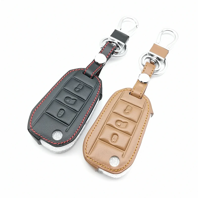 Solapa plegable de cuero de la llave del coche de caso para Peugeot 3008 208 308 508 408 2008 funda de Protección Titular de Coche Accesorios de Piel 1
