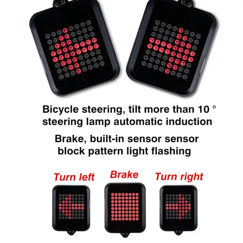64LED de Bicicletas Automático de Luz del Indicador de Dirección de la luz trasera USB de MTB de la Bicicleta de Seguridad Luz de Advertencia de Ciclismo de la Lámpara de la Luz Trasera 1