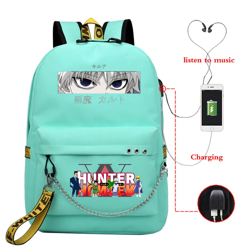 USB de Carga de las Mochilas de las Niñas Chicos de Anime de la Escuela de Bolsas de Hunter X Hunter Ojos Killua HxH Mochila Infantil Harajuku para los Adolescentes 1