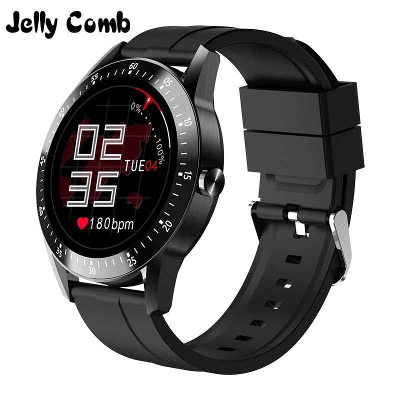 La jalea Peine Completo de la Pantalla Táctil Monitor de Frecuencia Cardíaca Llamada Bluetooth Fitness Reloj de los Hombres del Deporte Smartwatch para IOS Android de Sílice de la Banda de 1