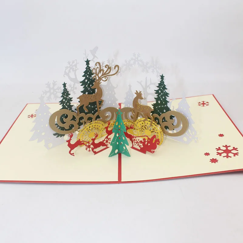 10pcs de Navidad de los Ciervos Árbol 3D Pop-UP Tarjetas de Regalo tarjeta con Sobres de Navidad de Invitación, Tarjeta de Felicitación para la Fiesta de Navidad Suministros 1