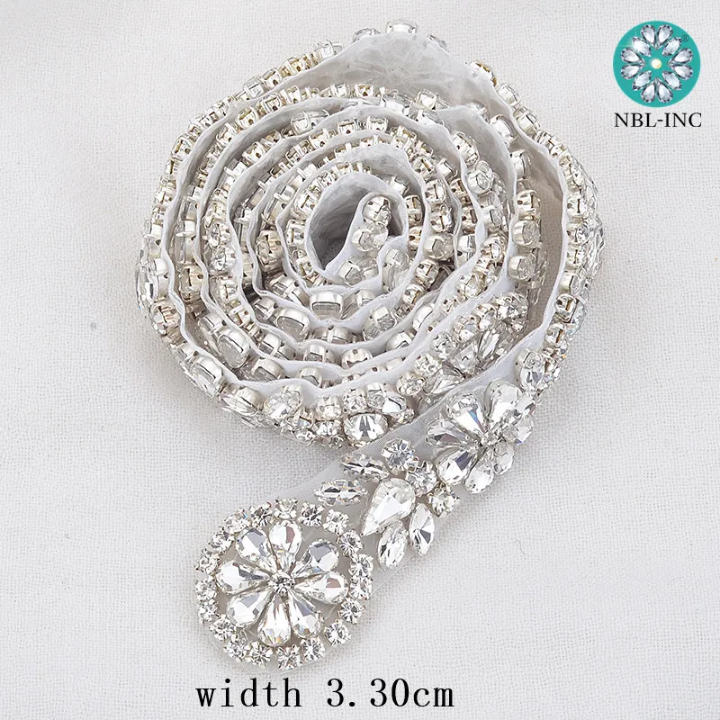 (10 yardas) de la Boda vestido de la correa de novia con cuentas de plata de cristal de diamante de imitación de Apliques de Recorte de el hierro para el vestido de boda WDD0318 1