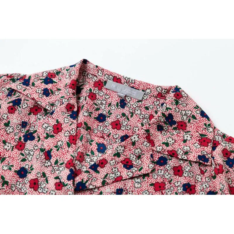 La mujer Camisetas de 2020 Primavera Verano de la Nueva Retro Camisa Corta Traje de Cuello de Manga Corta Solo Pecho de la Impresión Floral de la Blusa Femenina Tops 1