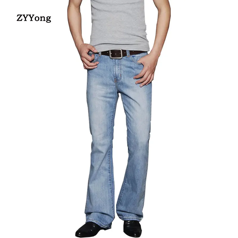 2020 Nueva Luz Azul para Hombre Gran Quemado Jeans Boot Cut de la Pierna de los Pantalones Sueltos Macho Diseñador Clásico Denim Jeans de Campana Inferior de los pantalones Vaqueros para Mí 1
