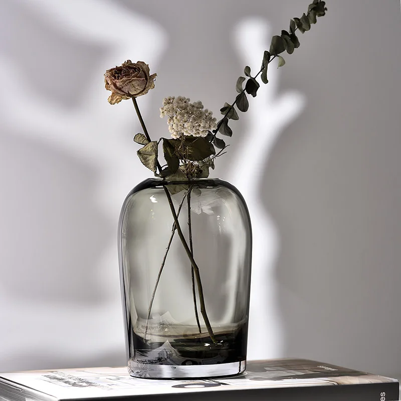Florero de Cristal Gris Sala de estar Decoración Transparente Simple Nórdicos de la Decoración de la Casa Terrario Para Flores de la Boda Decoración de вазы 1