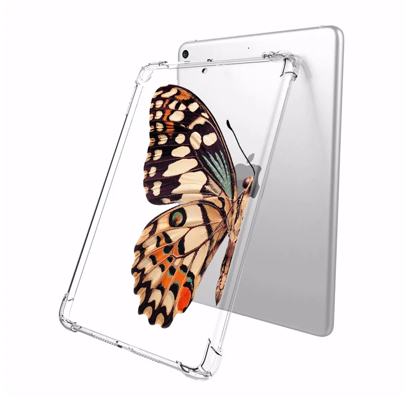 Mariposa Caso de iPad para el iPad de Aire 1 2 Funda Transparente de Silicona Reforzado las Esquinas de la Cubierta Suave de iPad 7ª generación Pro de 12,9 2020 1