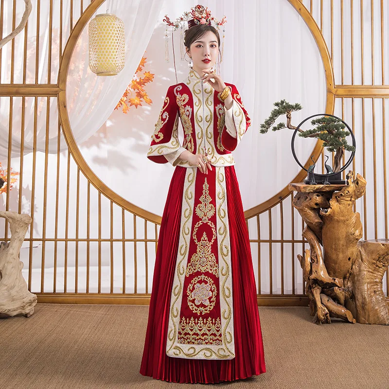 Vintage De Lujo De Novia Bordado De Diamantes De Imitación Cheongsam Moderno Chino Tradicional Vestido De Novia Oriental De La Mujer Qipao Vestidos 1