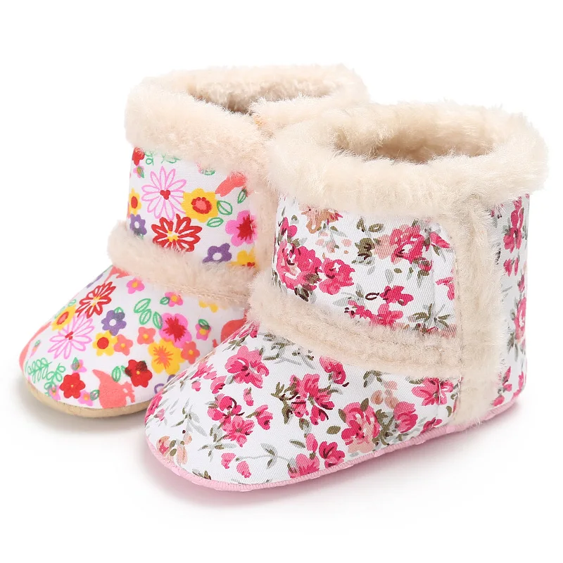Bebé recién nacido de Leopardo de Impresión Floral de Lana de Bebé de Algodón Acolchado Zapatos Botas para el Invierno y la Nieve 1