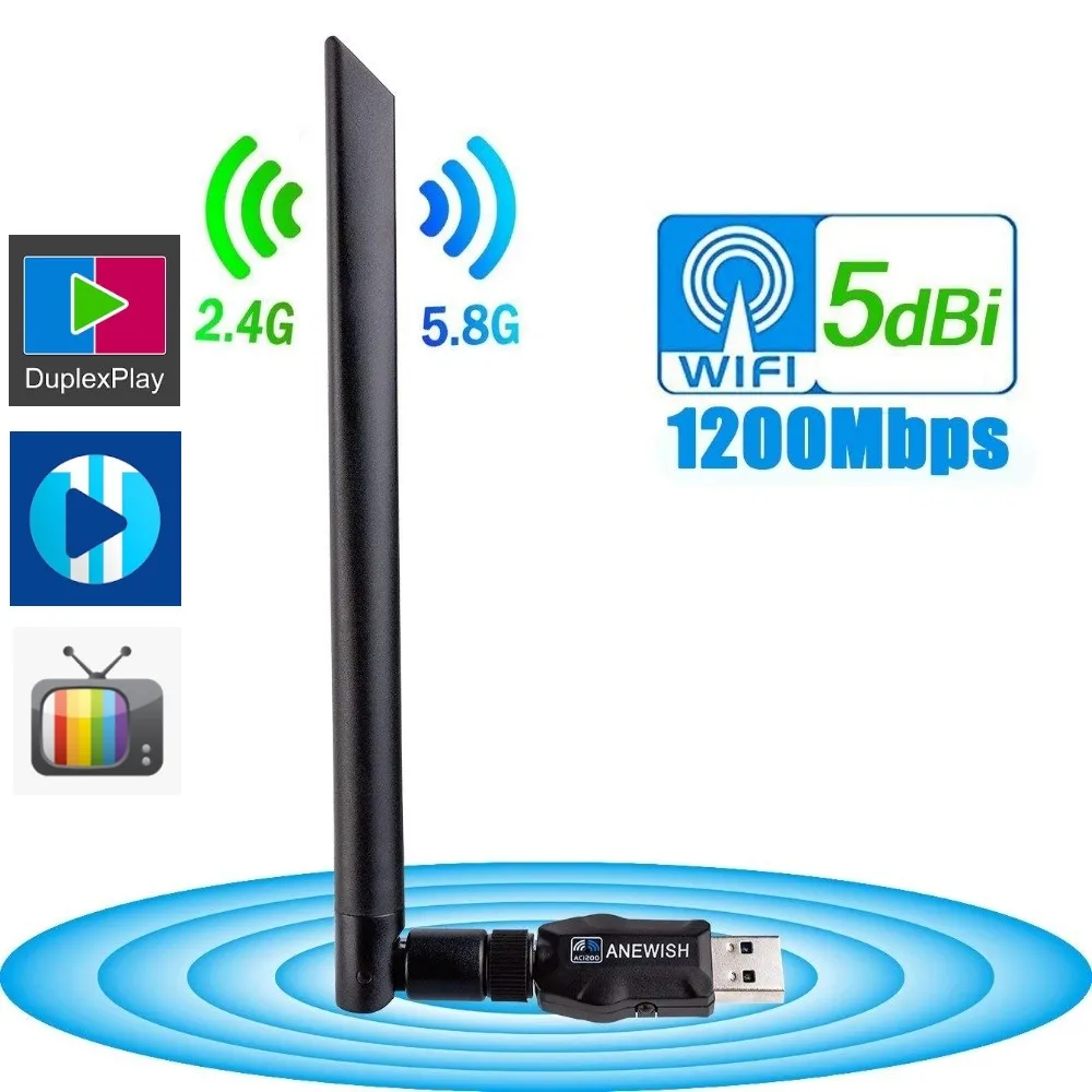 [ANEWISH Adaptador Wifi] Rusmedia estable y rápido para el Teléfono Inteligente/ PC/ordenador Portátil/ Smart TV/Linux 1