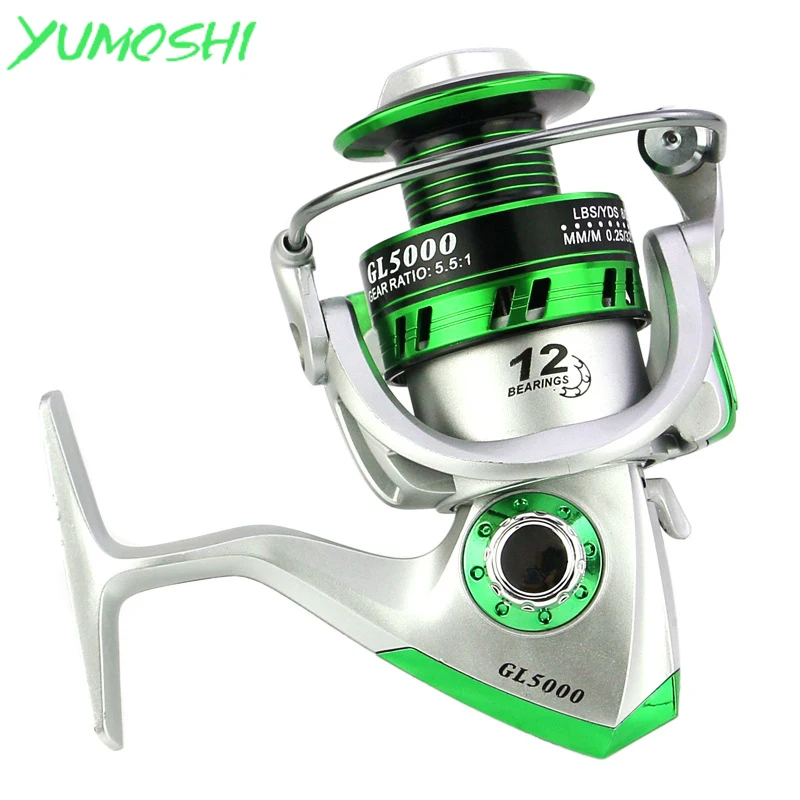 Yumoshi nueva 5.5:1 12BB Molinete de Pesca de la Carpa Carrete de la Relación de Engranajes de Gran juego de Pesca Spinning carretes Alimentador Carretilha de pesca 1