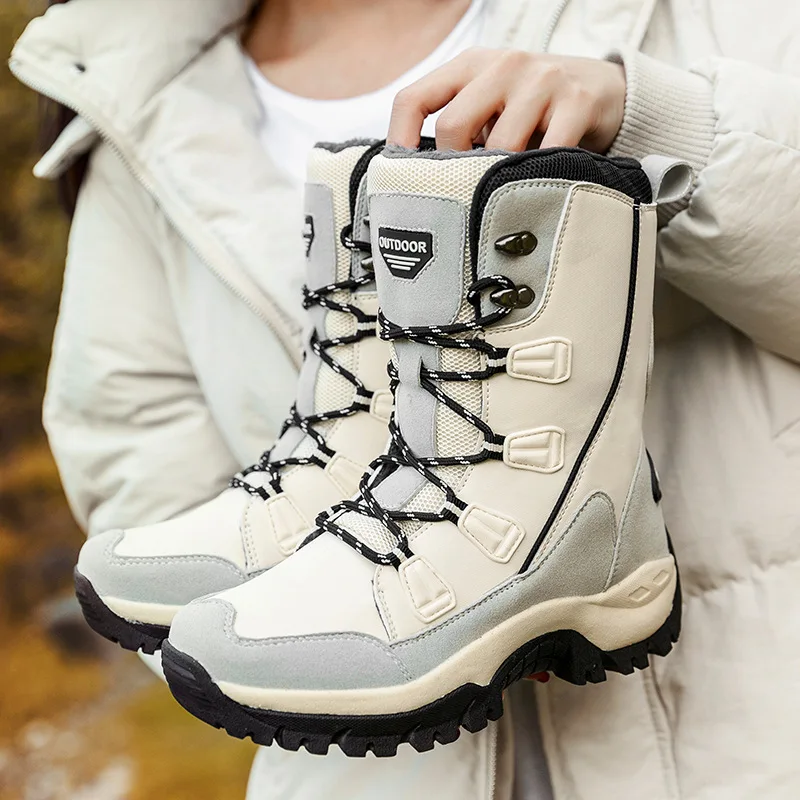 De invierno al aire libre botas de nieve de las mujeres de mediados del tubo impermeable antideslizante aislante térmico senderismo viajes zapatos de esquí zapatos botas de nieve de las mujeres 1