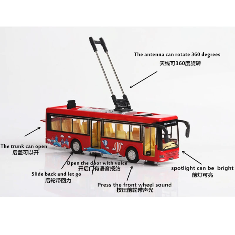 1/32 de Aleación de Autobuses de Turismo Modelo de Trolebús Fundido de Tranvía de Vehículos Coches de Juguete con luz y sonido 1