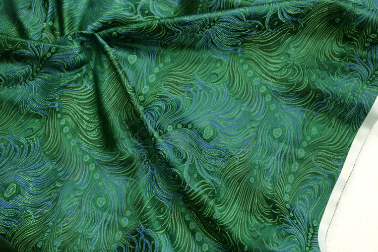 El verde pavo real Bordado de Tela de Damasco Jacquard de Prendas de vestir Traje de Tapizado de Mobiliario Cortina de BRICOLAJE Material de la Ropa POR metro 1