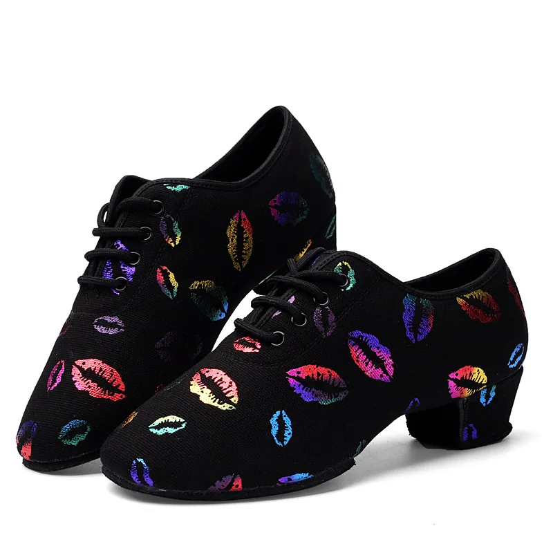 Baile latino Zapatos Para las Mujeres Maestro Zapatos de Tacón de 5cm de colores Labios Paño de Oxford de la Salsa, Salón de baile Zapatos de Baile de Jazz Zapatillas Niñas 1