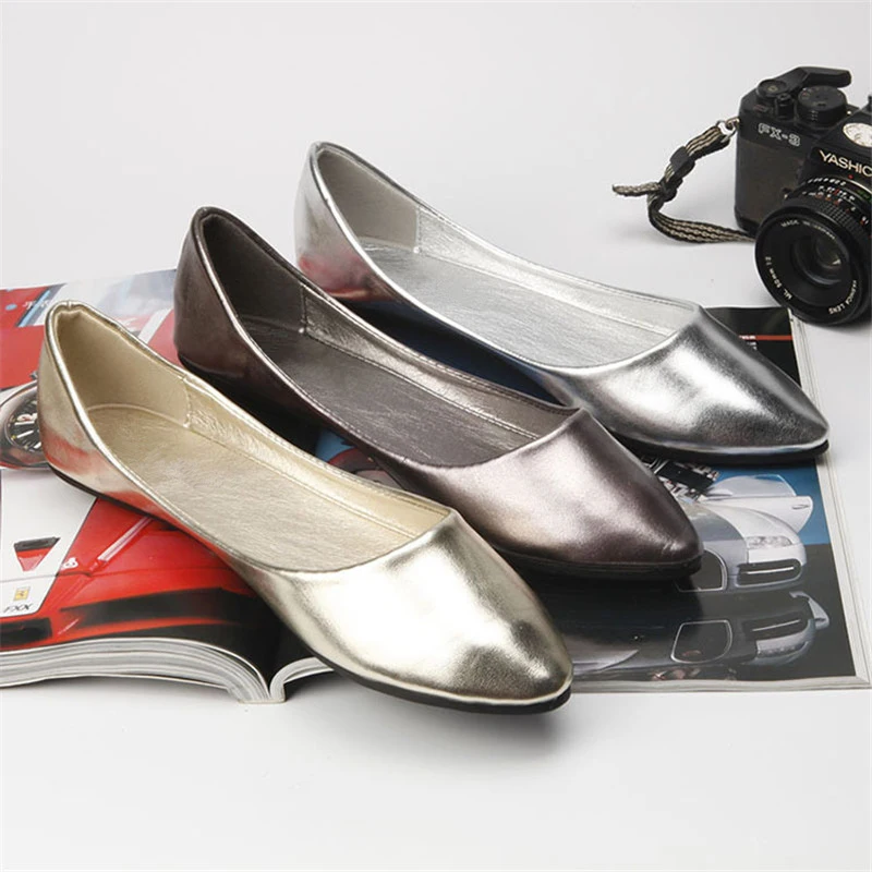 TIMETANG Gran tamaño 40.41 clásico de la mujer sencilla de metal color de la pu de la plana zapatos de señora de poca profundidad de la boca casual zapatos C154 1