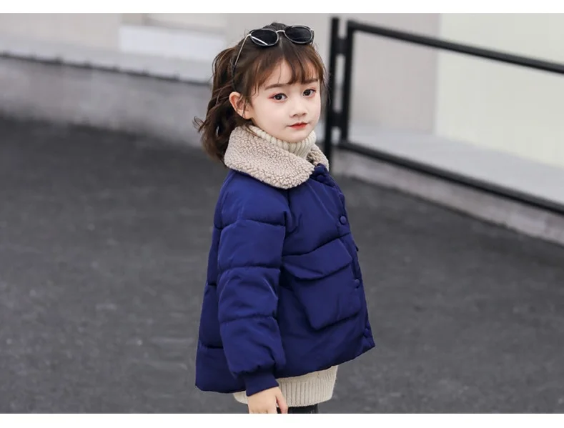 Nueva versión coreana de invierno ropa de los niños de los niños del algodón de la solapa de engrosamiento de algodón de las niñas de color sólido bebé jacke 1
