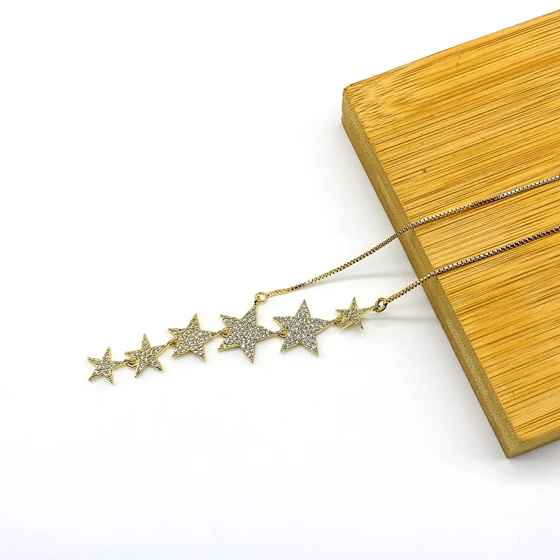 Más reciente Llegada Micro CZ Estrella de Oro Colgantes de la Caja de la Cadena de Collares Para las Mujeres de las Señoras 1