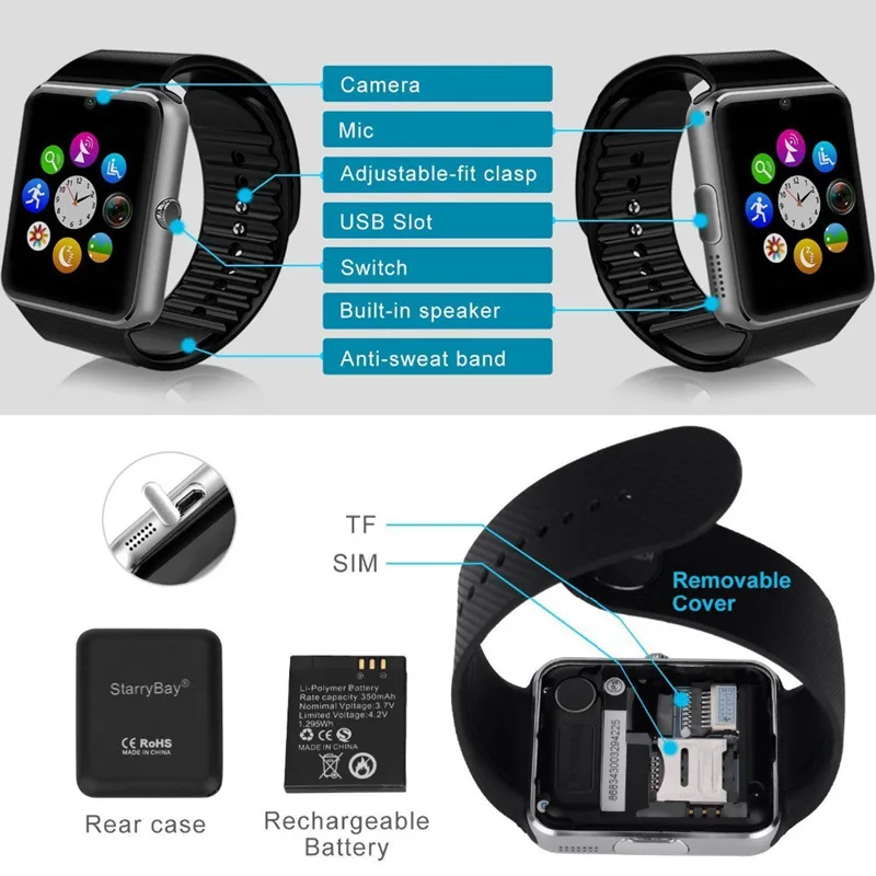 G18Android inteligente reloj grande de la pantalla táctil de bluetooth GPS de posicionamiento de las personas mayores y los niños smart call reloj Sleep Tracker 1