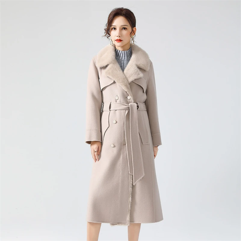 Aorice las mujeres de invierno real de visón de piel parka abrigo chaqueta 2020 Ins mujeres cuello de piel de visón mezclas de lana largos abrigos chaquetas Z20168 1