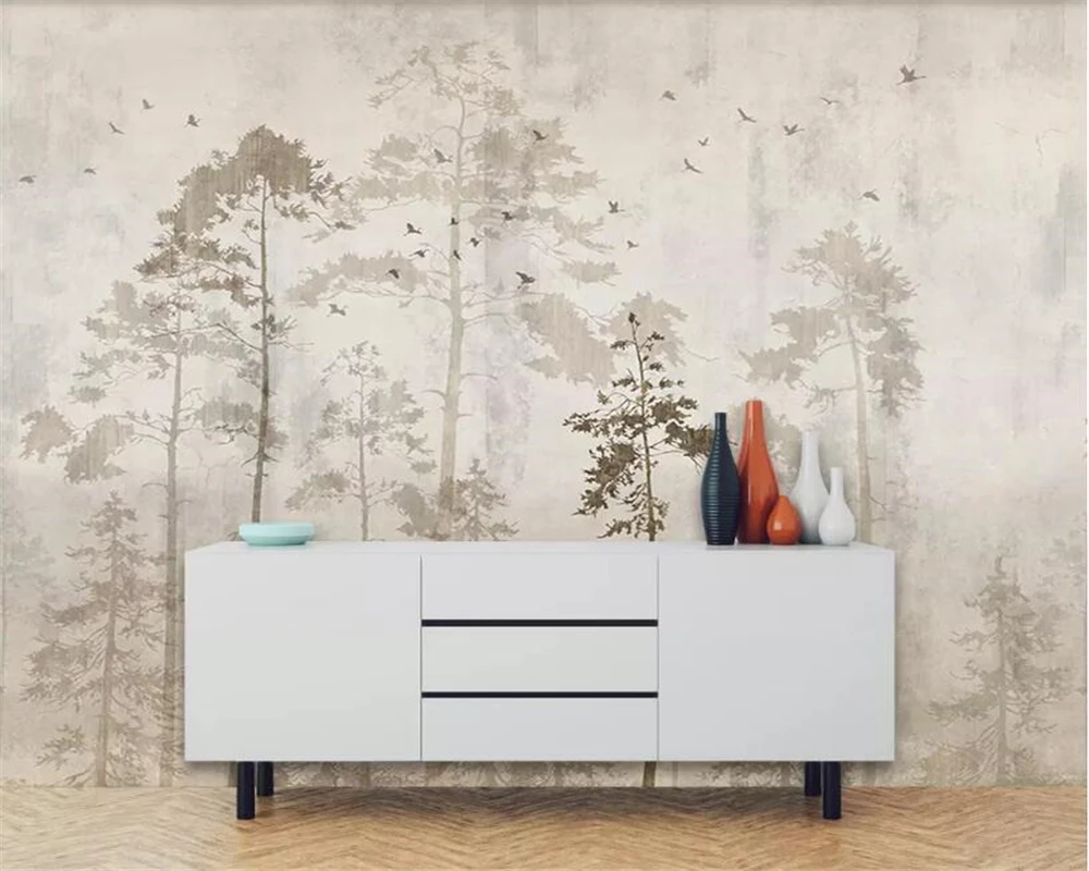 Beibehang de encargo de la pared papel pintado Europeo retro, pintados a mano, el bosque de los árboles Grandes Aves mural de papel pintado 3D carta da parati fondo de pantalla 1