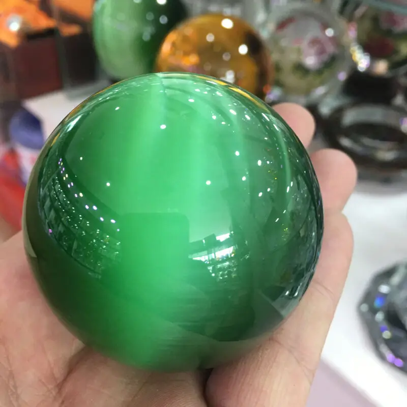 Raro Natural de Cuarzo verde de Ojo de Gato de Cristal de Sanación Bola Esfera de 60 mm + Soporte 5AAA 1