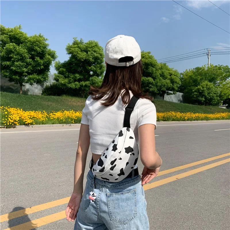 Corea 2020 de la Leche de Vaca de Impresión de las Mujeres de Lona correa Crossbody Bolsa Japonesa Harajuku Girl Lindo Pecho Bolsas de Cintura Cinturón de Mujeres Fanny Pack 1
