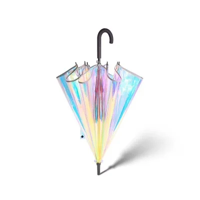 Plástico PVC Holográfica Paraguas de la Moda de Lluvia Sombrilla de Largo Mango de Paraguas Transparente 1