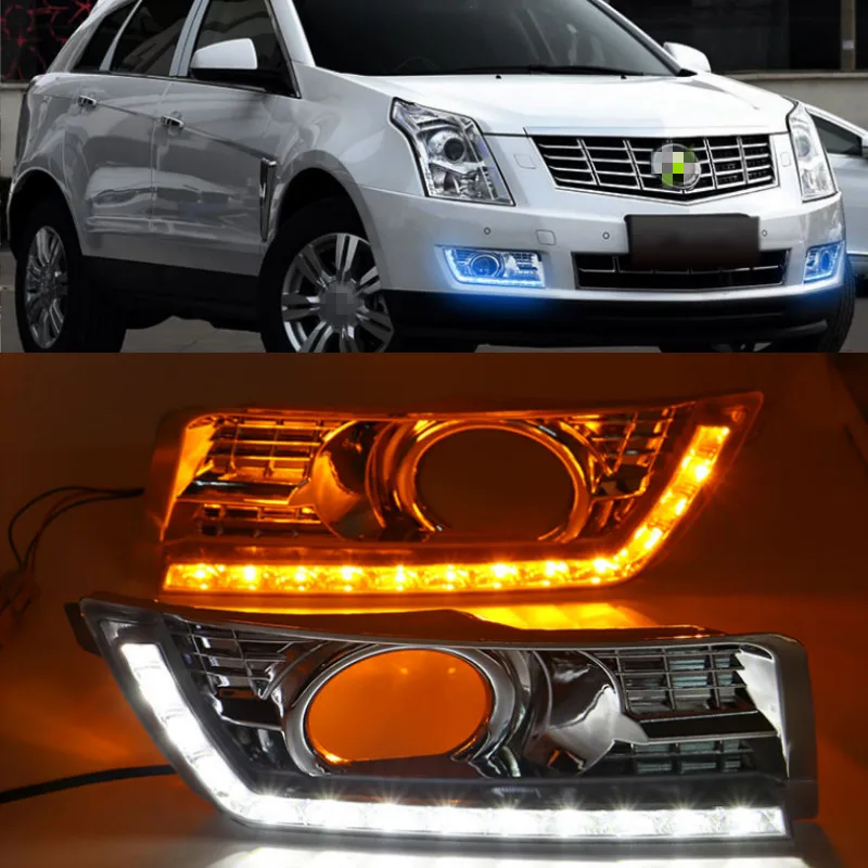 1 juego Para Cadillac SRX 2012 2013 2016 LED luces de circulación diurna Diurna Luces de Niebla Cubierta de la Lámpara Con la Vuelta Señal de color Amarillo 1