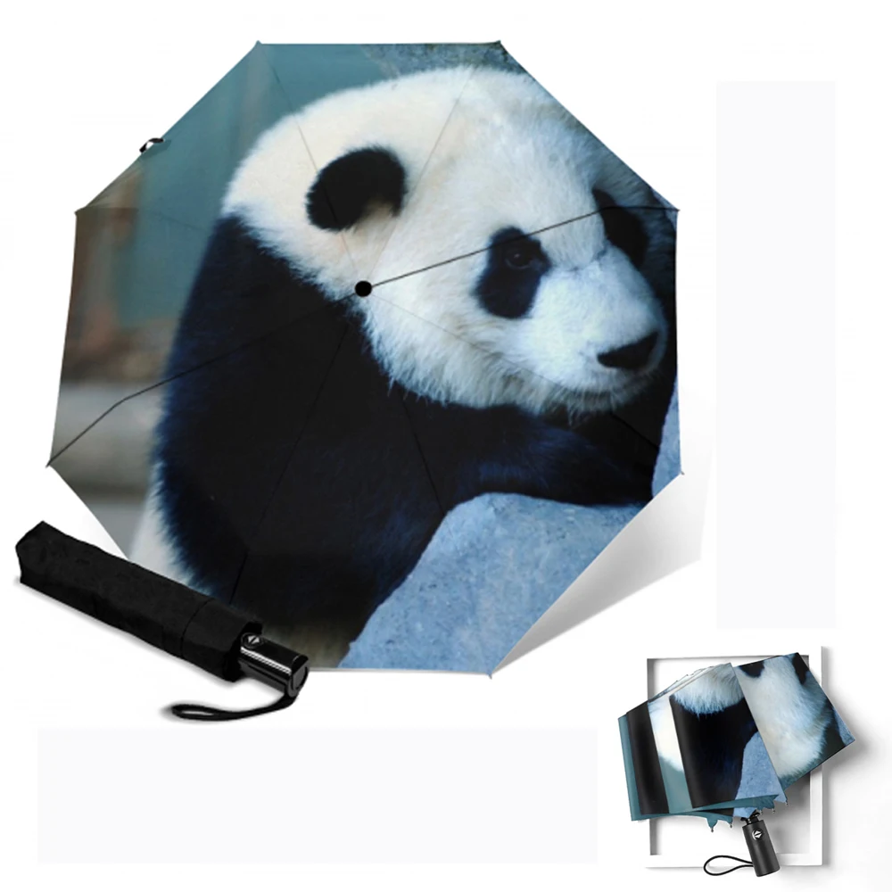 Completo Automática de las Mujeres de la Lluvia Paraguas Plegable 3 Mujeres Paraguas Panda de Animal print Anti-UV Protección del Sol Paraguas Impermeable 1