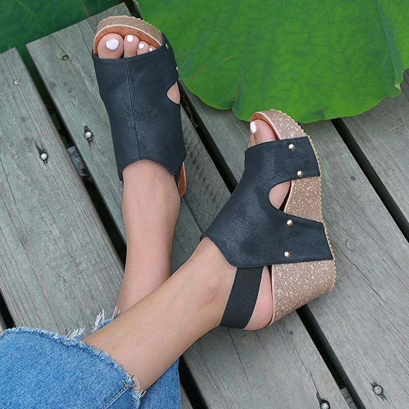 Las Mujeres Sandalias De 2019 Plataforma Sandalias De Cuñas De Zapatos Para Mujer De Tacones Sandalias Mujer Zapatos De Verano De Cuero Tacones De Cuña Sandalias 1
