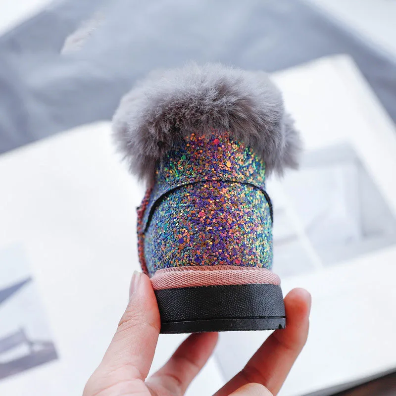 Niños botas cortas 2020 invierno nuevas chicas de moda glitter botas de nieve de medianos y pequeños de los niños no-slip de algodón salvaje botas 1