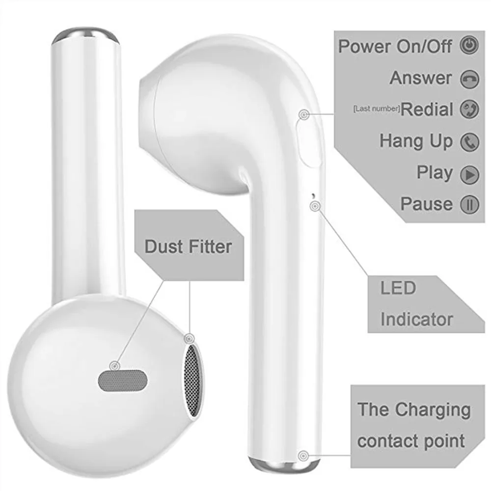 I7s TWS in-ear Bluetooth Auricular Inalámbrico de Auriculares Mini Música Auricular Sport Auriculares Auriculares Con Micrófono para el iPhone 6 8 X xiaomi 1