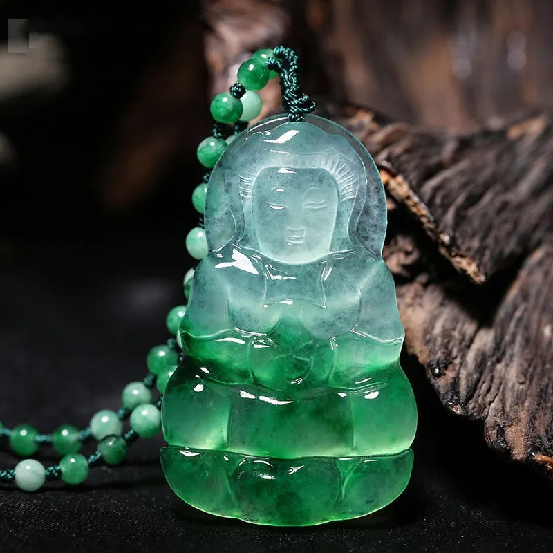 Tallada Guanyin Colgante De Jade Natural De China Blanco Verde Jadeíta Bodhisattva Collar De La Joyería De La Moda Amuleto Hombre De Suerte Regalos 1