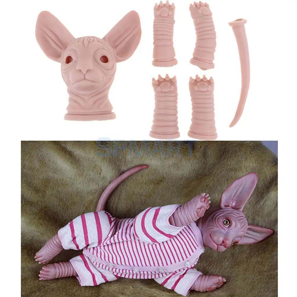 Real Tacto de la Silicona de 18 pulgadas Renacer Kits de Gato Sphynx de la Extremidad Molde Realista Cat Modelo de Muñeca Sin pintar, Trabajo hecho a mano de BRICOLAJE 1