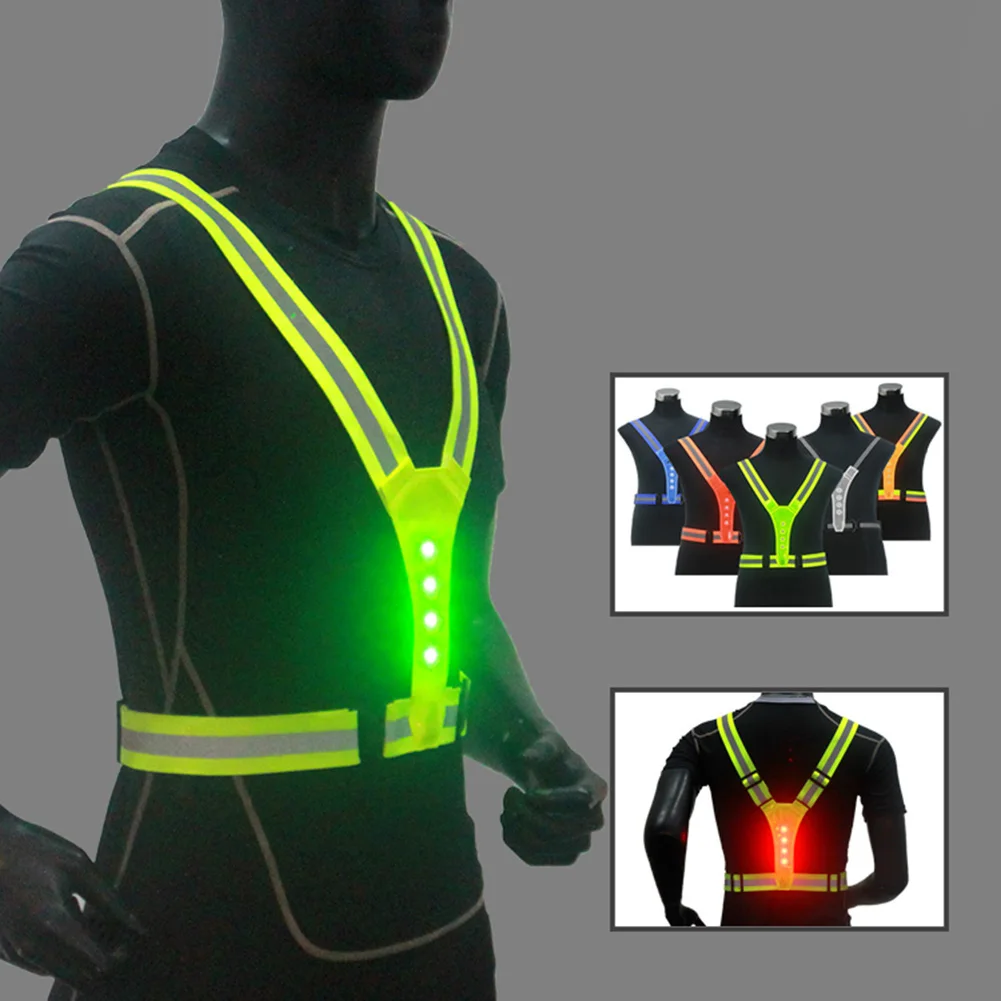 Elástico LED Ciclismo Chaleco Ajustable Visibilidad Chaleco Reflectante Engranaje de Rayas de la Noche de Seguridad en los Deportes de Ciclismo Reflexivo Cinturón de Equitación 1